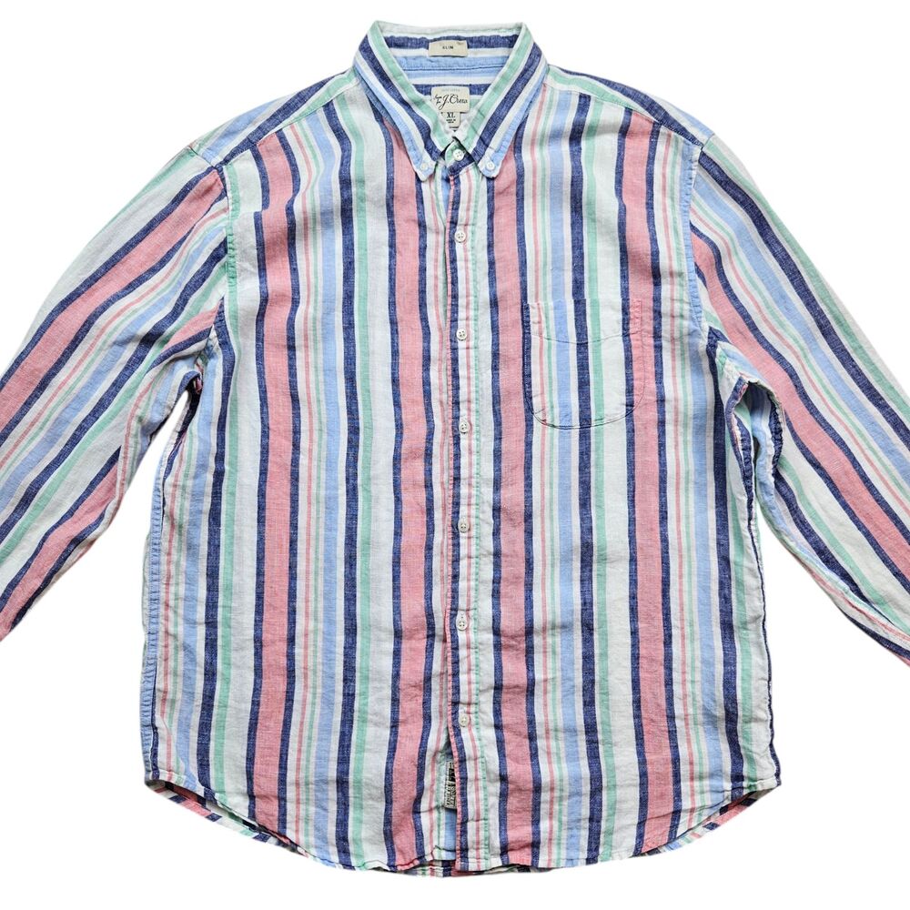 J Crew Slim Shirt Mens XL Striped Baird McNutt 100% Irish Linen Long Sleeve - Picture 10 of 11